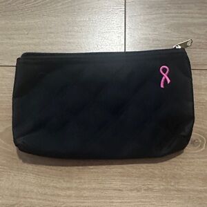 Black Quilted Women's Bag with Pink Ribbon